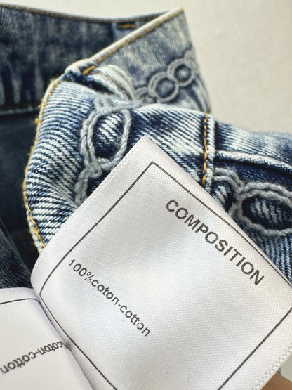 26ss Wide-leg jeans with embroidered cable knit trim