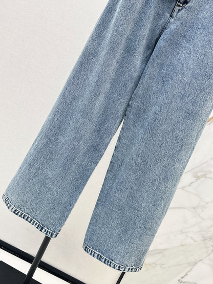 26ss Wide-leg jeans with embroidered cable knit trim