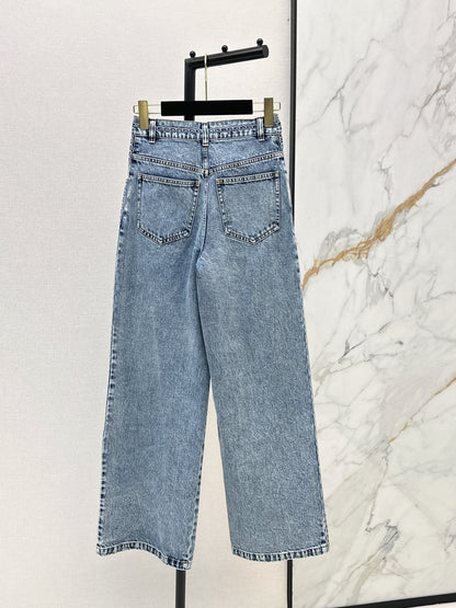 26ss Wide-leg jeans with embroidered cable knit trim