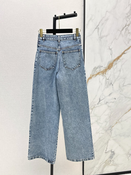 26ss Wide-leg jeans with embroidered cable knit trim