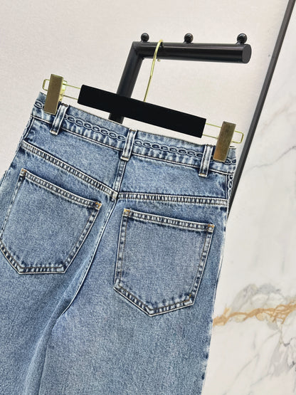26ss Wide-leg jeans with embroidered cable knit trim