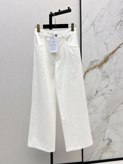 26ss Wide-leg jeans with embroidered cable knit trim