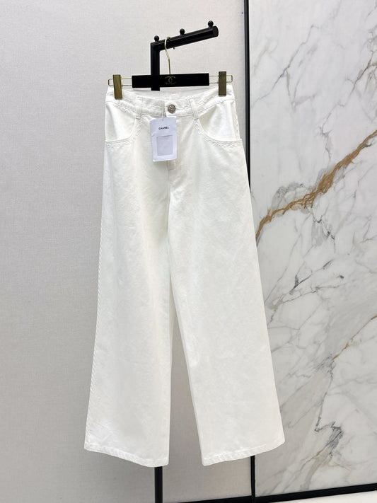 26ss Wide-leg jeans with embroidered cable knit trim