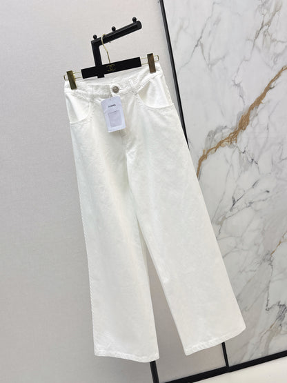 26ss Wide-leg jeans with embroidered cable knit trim
