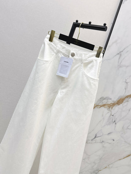 26ss Wide-leg jeans with embroidered cable knit trim
