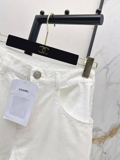 26ss Wide-leg jeans with embroidered cable knit trim