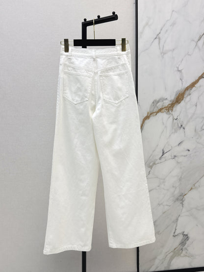 26ss Wide-leg jeans with embroidered cable knit trim
