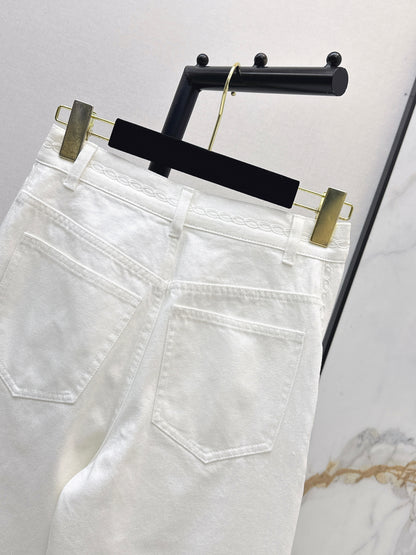 26ss Wide-leg jeans with embroidered cable knit trim