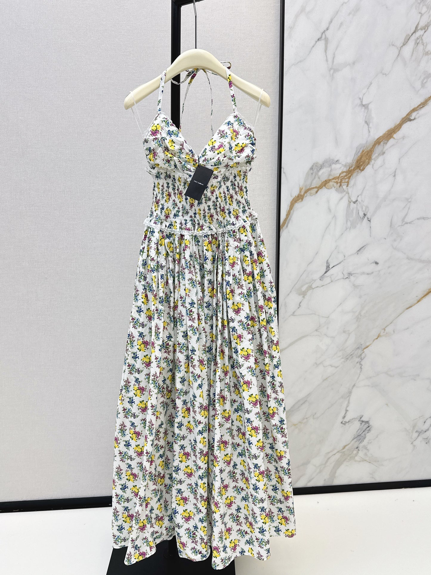 26ss Floral Print Halter Neck Strapless Dress