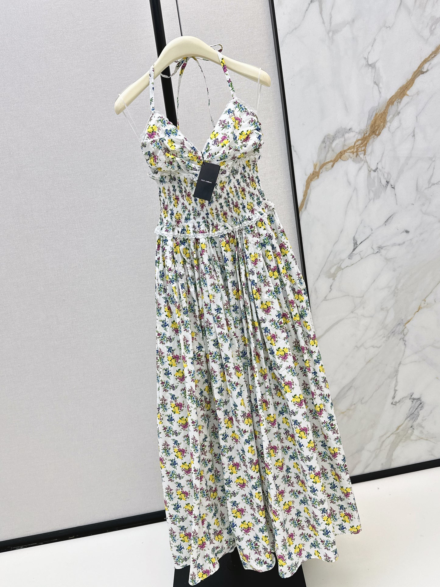 26ss Floral Print Halter Neck Strapless Dress