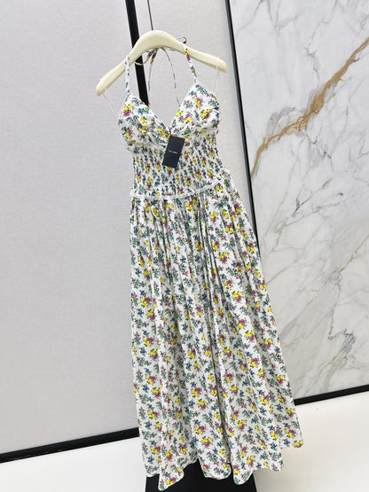 26ss Floral Print Halter Neck Strapless Dress