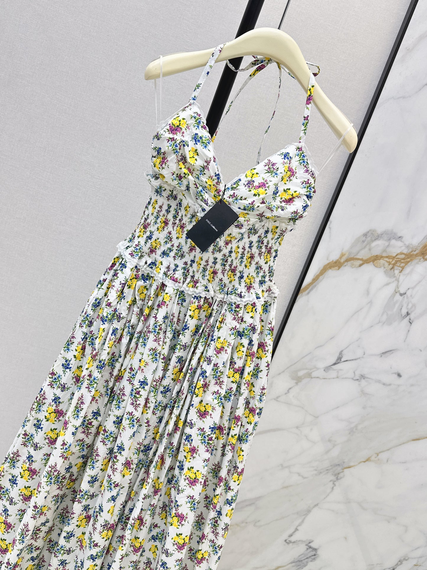 26ss Floral Print Halter Neck Strapless Dress