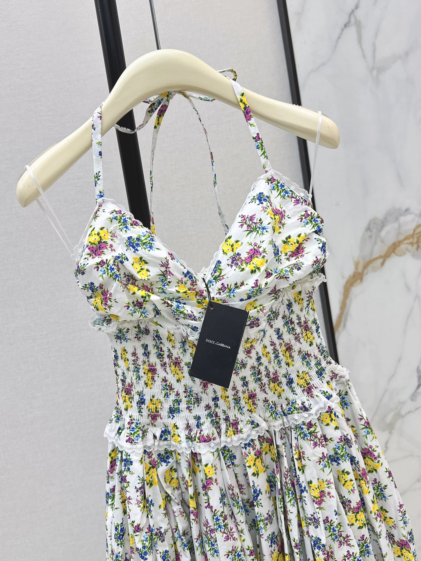 26ss Floral Print Halter Neck Strapless Dress