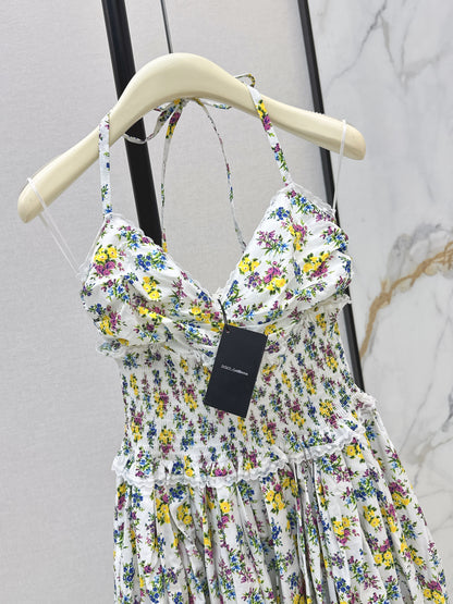 26ss Floral Print Halter Neck Strapless Dress