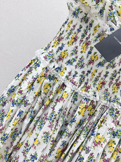 26ss Floral Print Halter Neck Strapless Dress