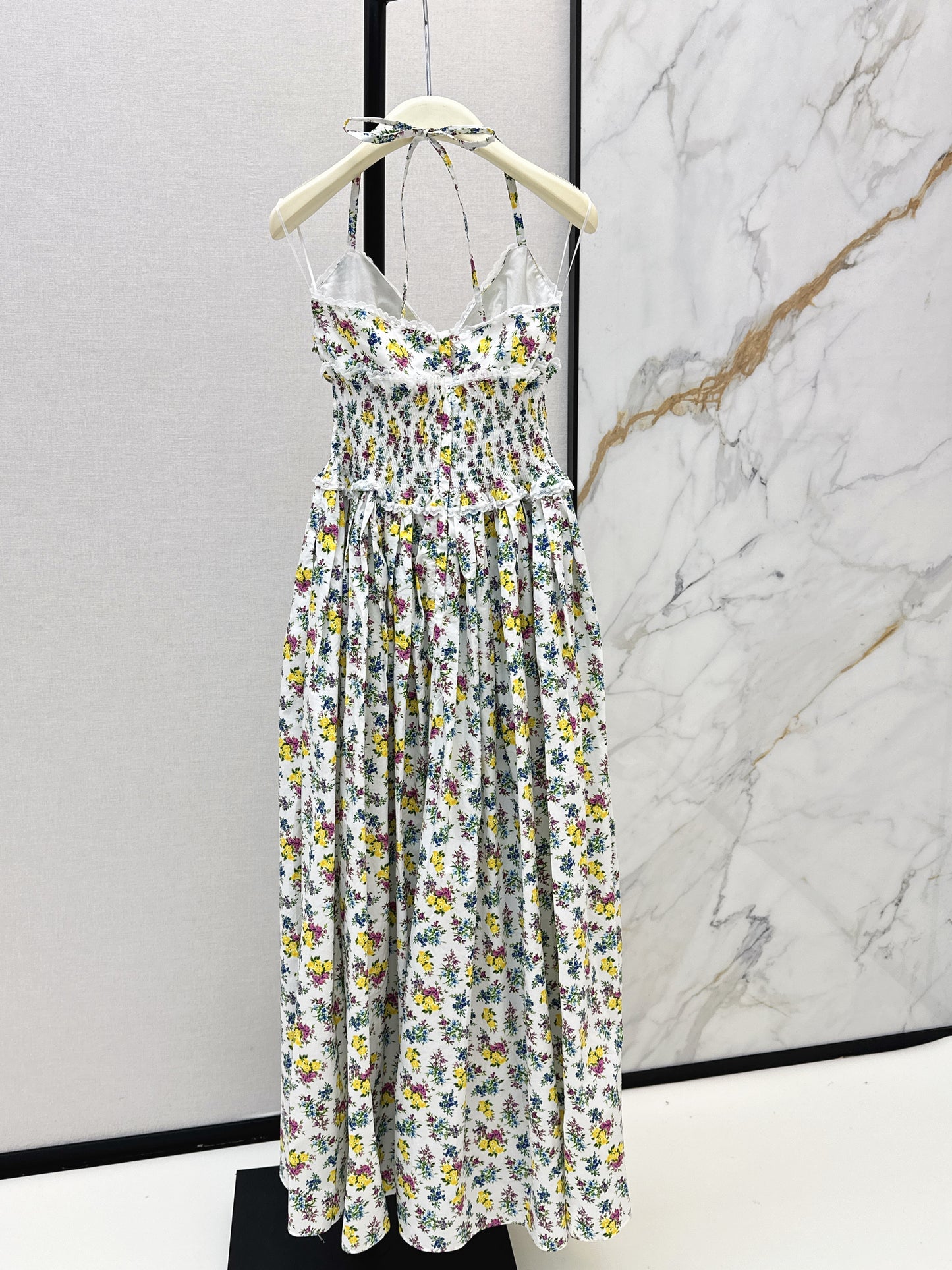 26ss Floral Print Halter Neck Strapless Dress