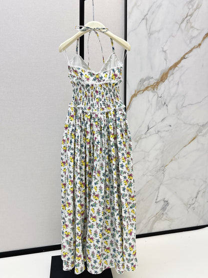 26ss Floral Print Halter Neck Strapless Dress