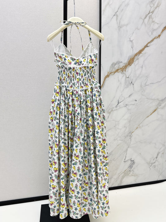 26ss Floral Print Halter Neck Strapless Dress
