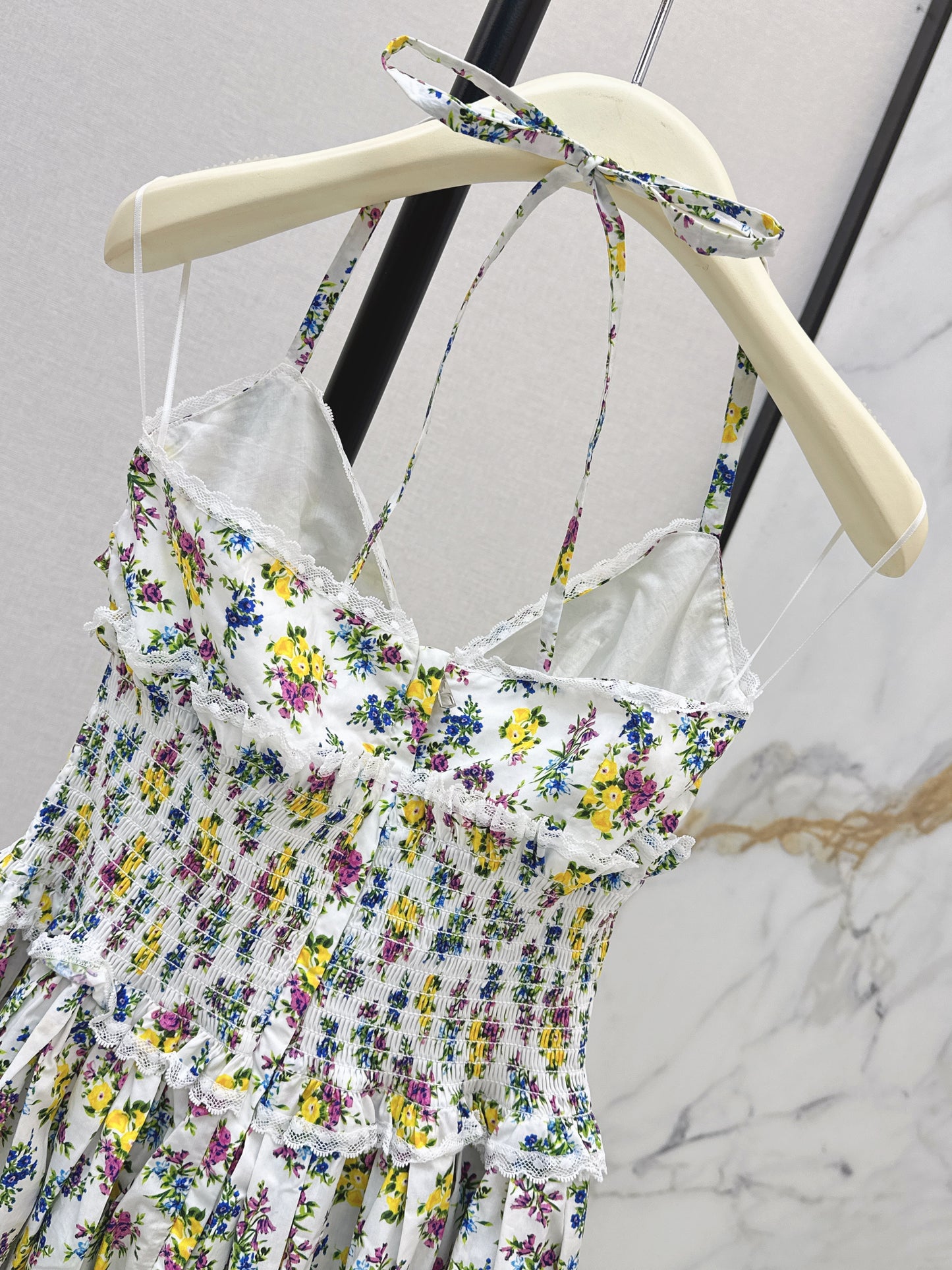 26ss Floral Print Halter Neck Strapless Dress