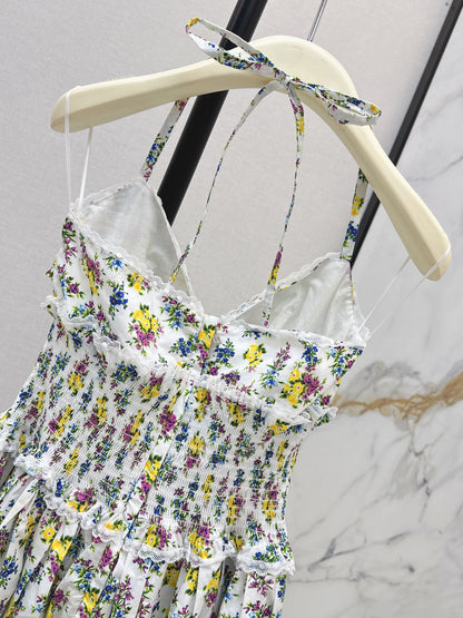 26ss Floral Print Halter Neck Strapless Dress