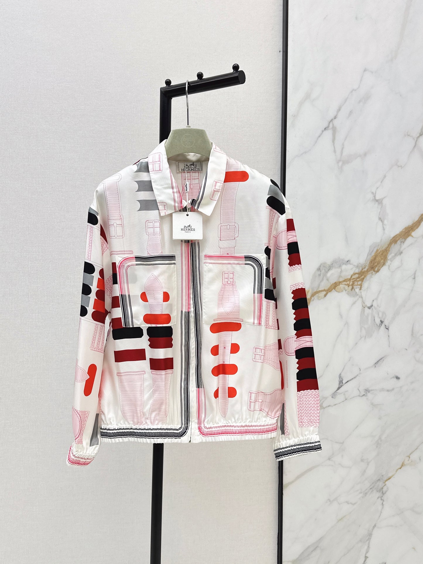 26ss Leather belt loop print jacket