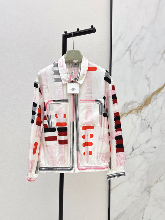 26ss Leather belt loop print jacket