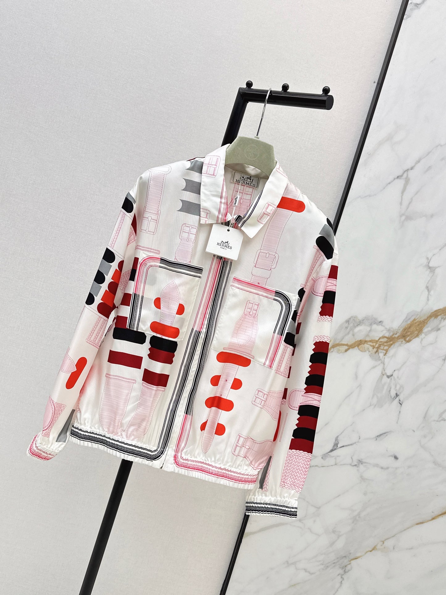 26ss Leather belt loop print jacket