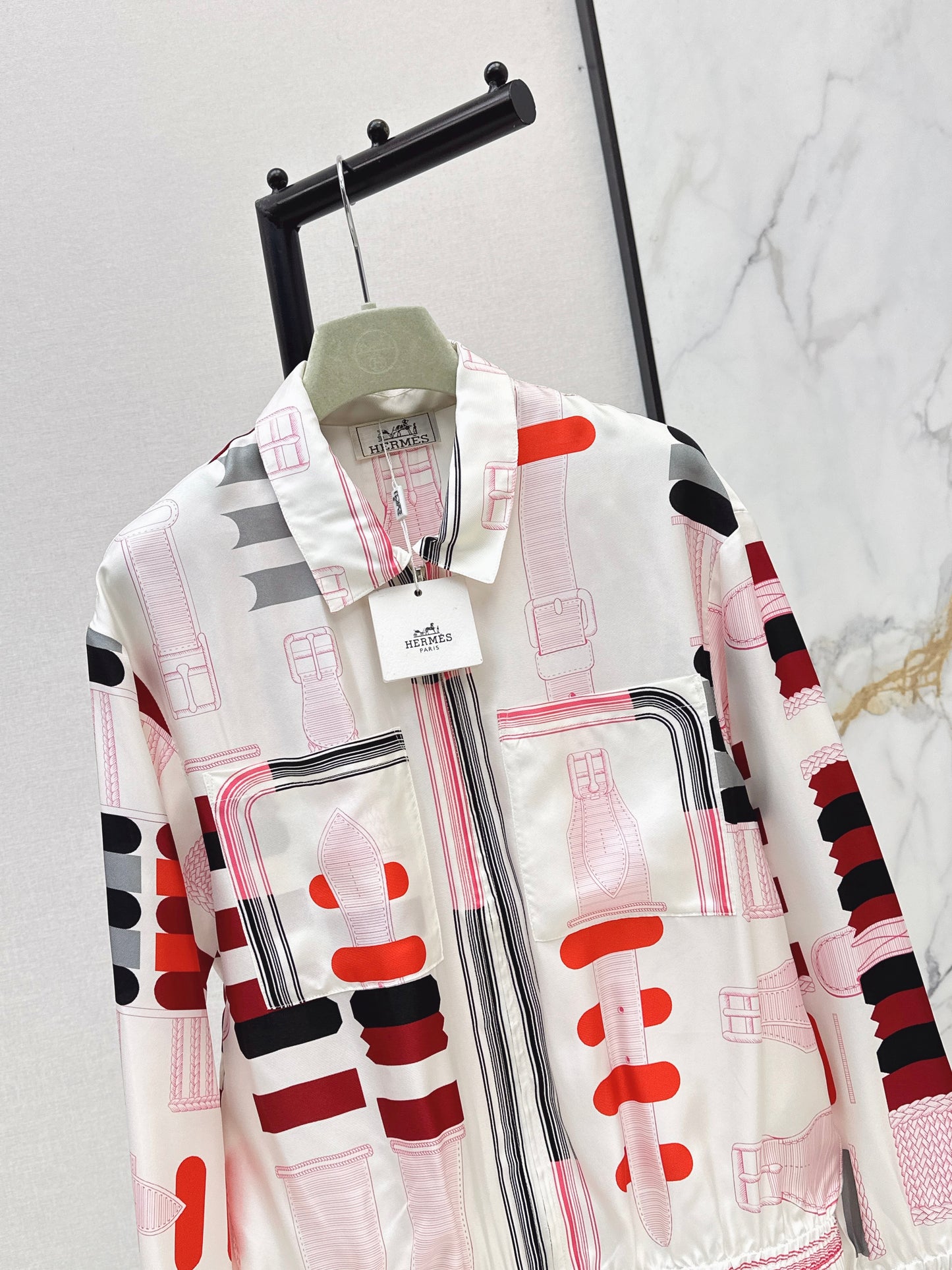 26ss Leather belt loop print jacket