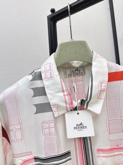 26ss Leather belt loop print jacket