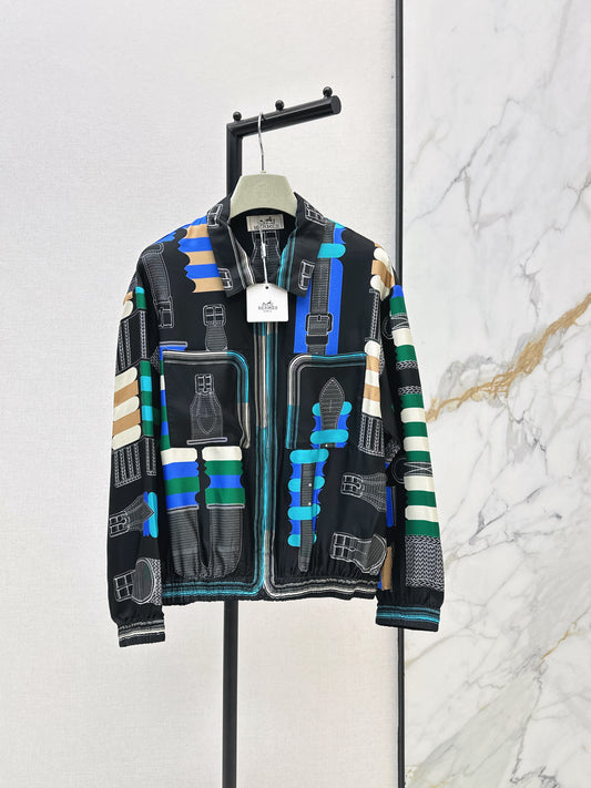 26ss Leather belt loop print jacket