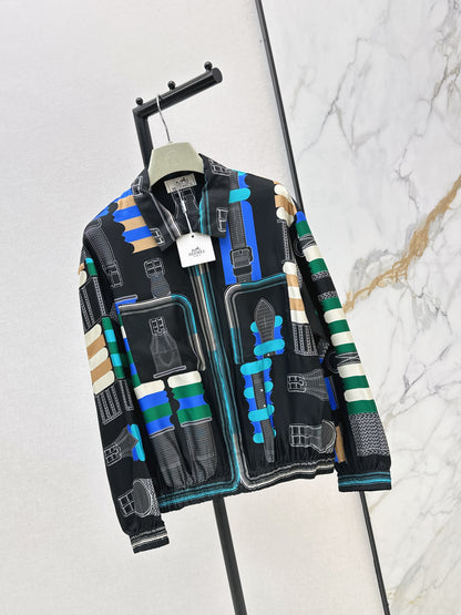 26ss Leather belt loop print jacket