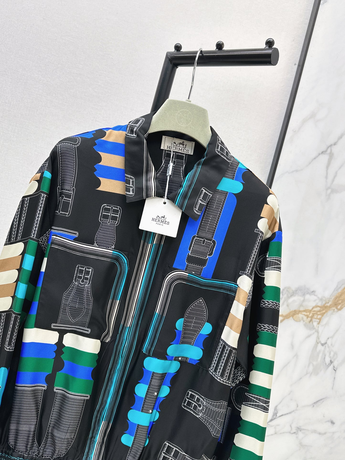 26ss Leather belt loop print jacket