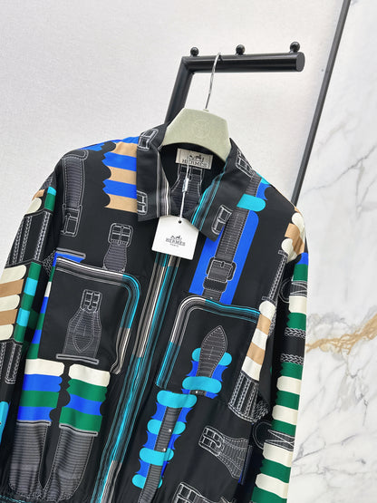 26ss Leather belt loop print jacket
