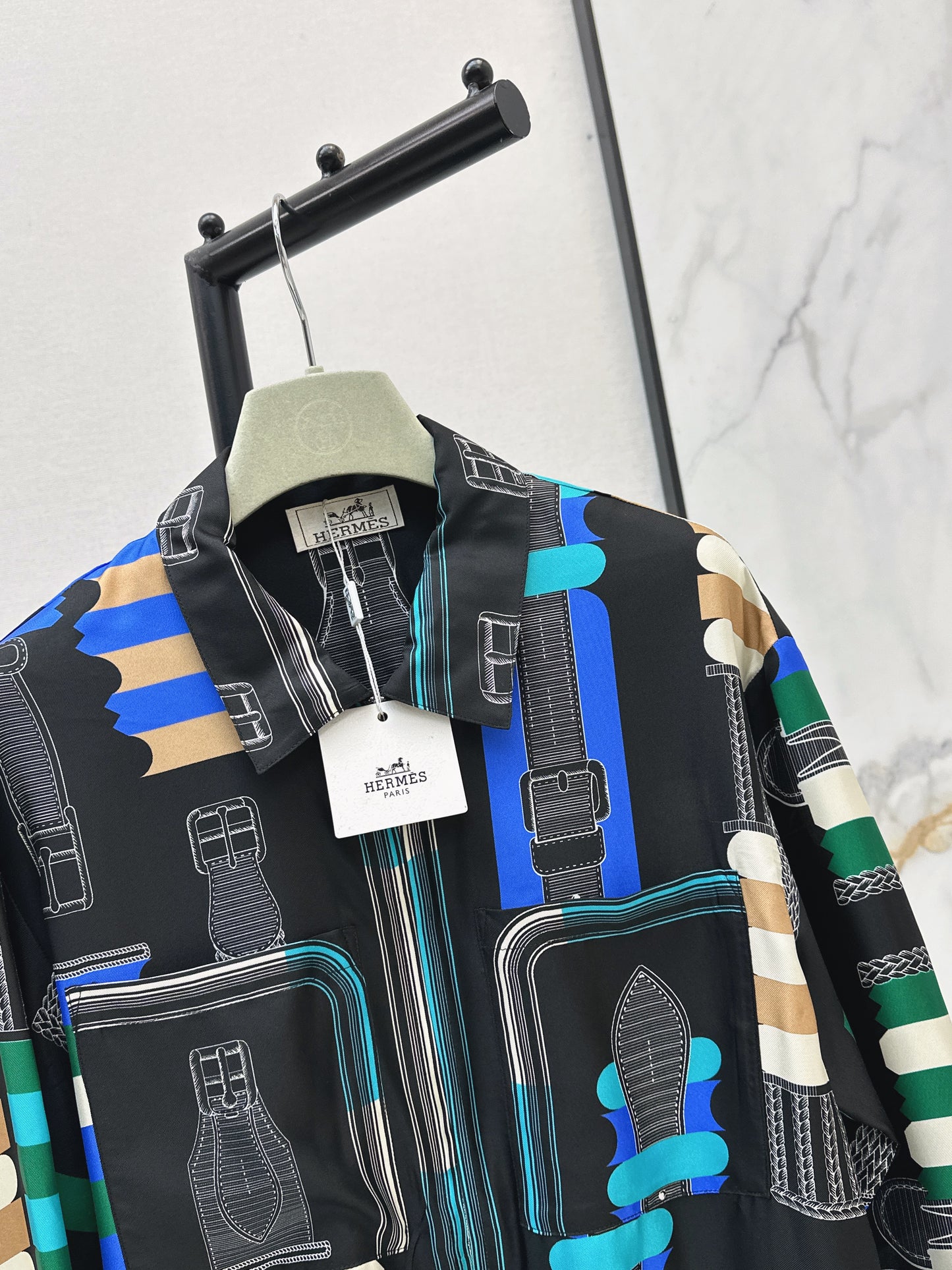 26ss Leather belt loop print jacket