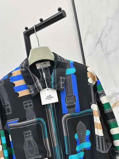 26ss Leather belt loop print jacket