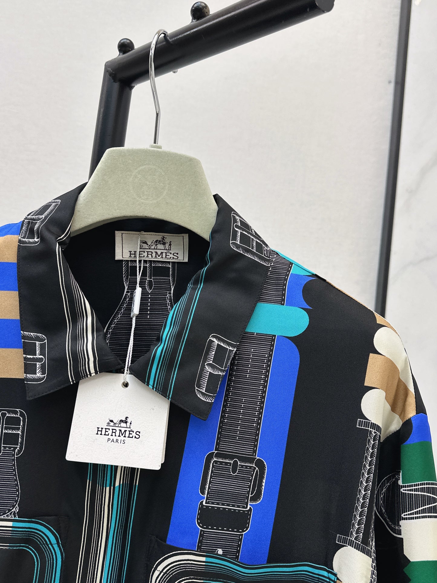 26ss Leather belt loop print jacket