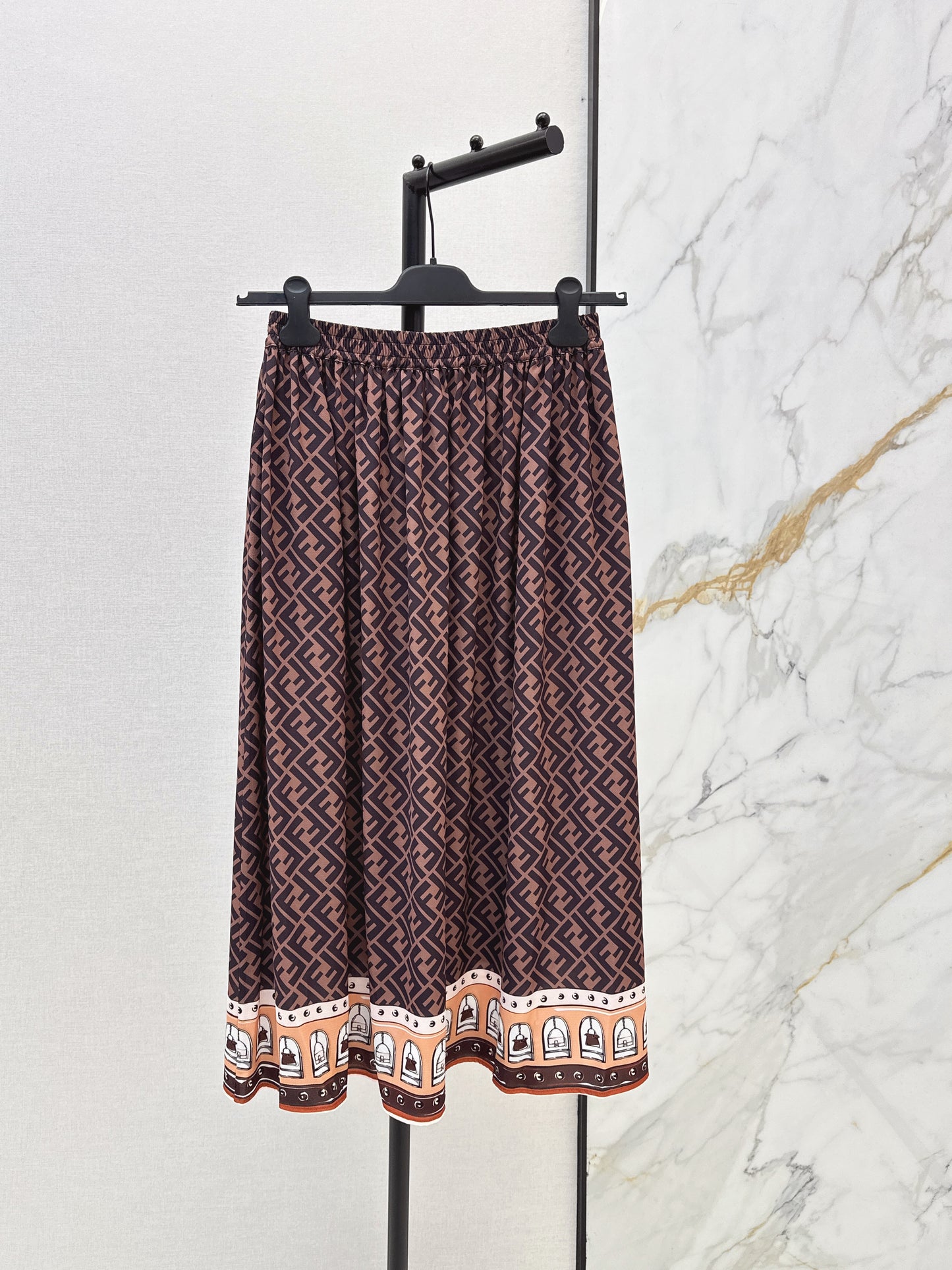 26ss Monogram Print Shirt/Elastic Waist Skirt