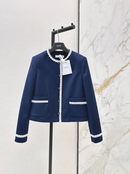 26ss Lace-trimmed round neck coat