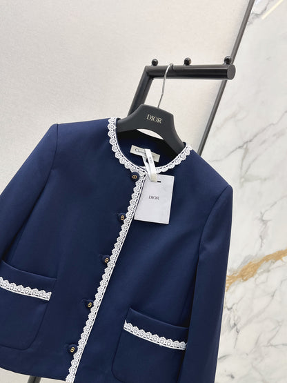 26ss Lace-trimmed round neck coat