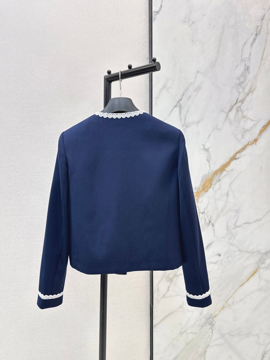 26ss Lace-trimmed round neck coat
