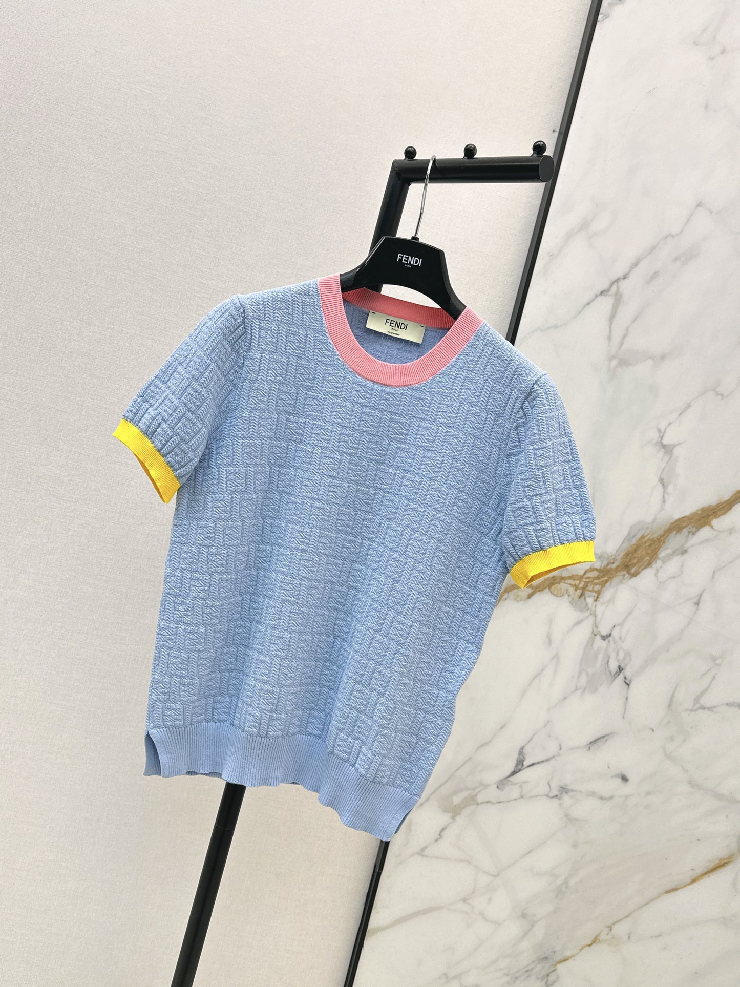 26ss Macaron Color Scheme 3D Knit T-Shirt