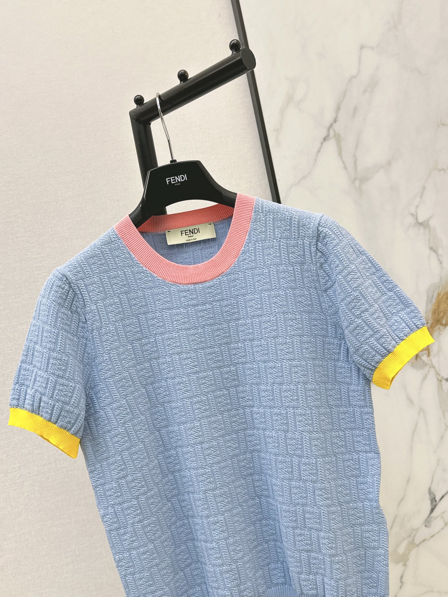 26ss Macaron Color Scheme 3D Knit T-Shirt