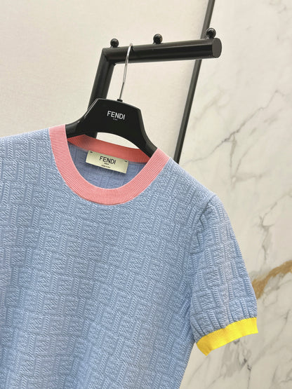 26ss Macaron Color Scheme 3D Knit T-Shirt