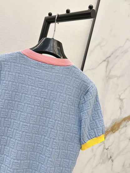 26ss Macaron Color Scheme 3D Knit T-Shirt