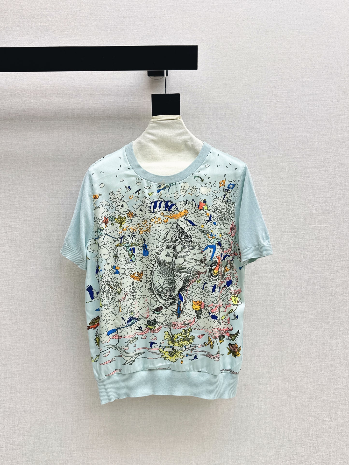 26ss Printed Pattern Patchwork Knit T-Shirt