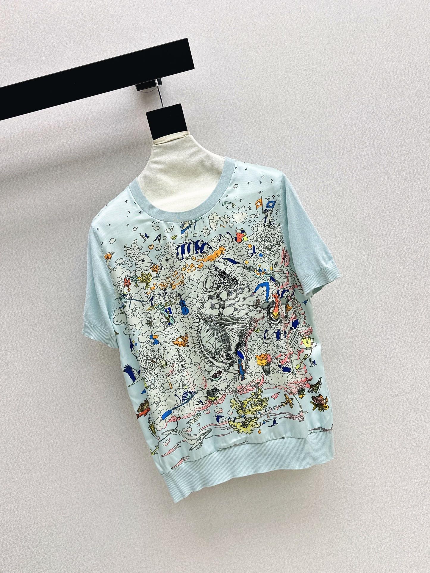 26ss Printed Pattern Patchwork Knit T-Shirt