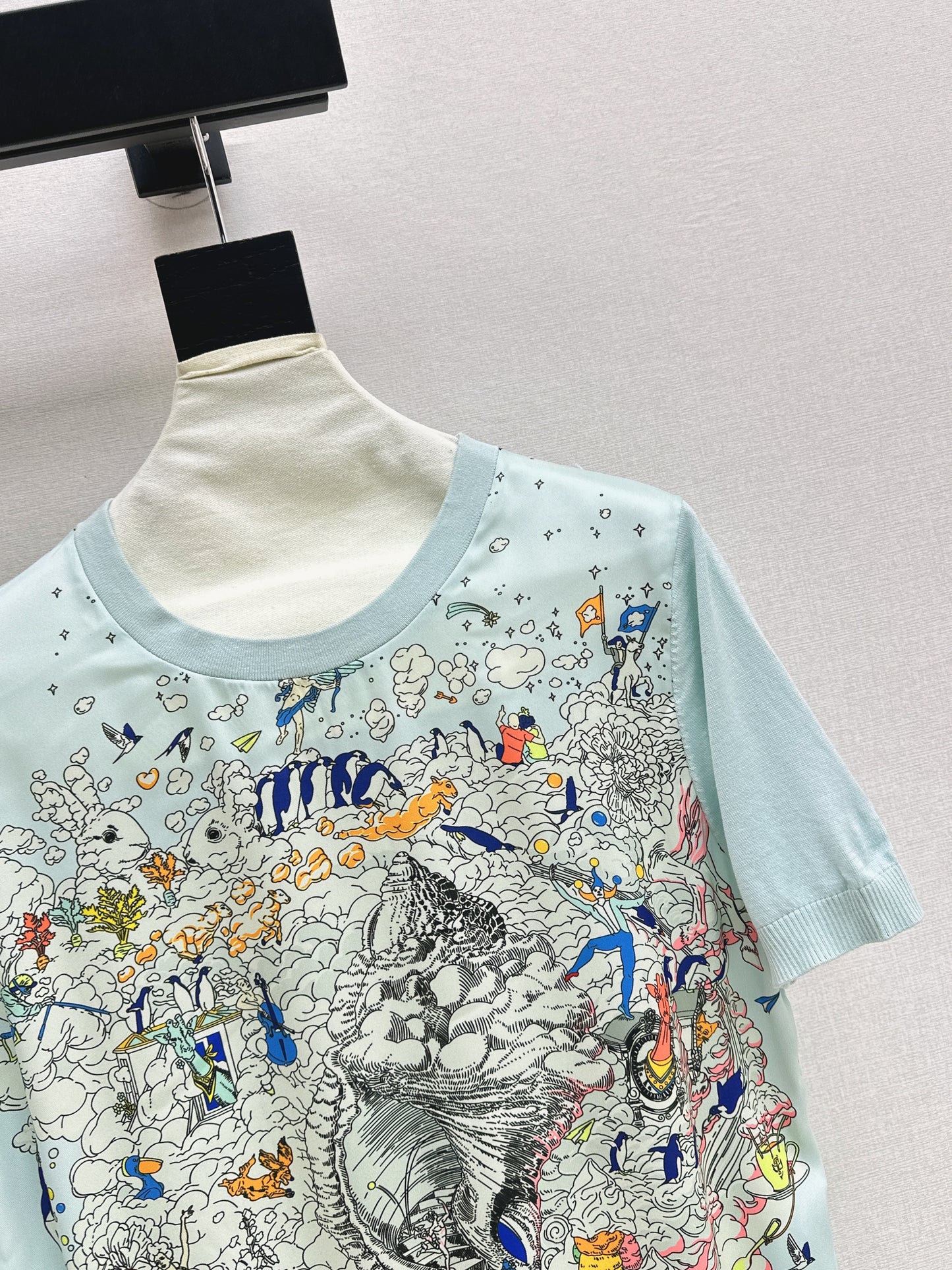 26ss Printed Pattern Patchwork Knit T-Shirt