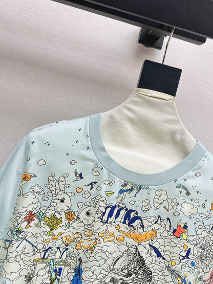26ss Printed Pattern Patchwork Knit T-Shirt