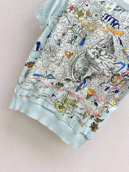 26ss Printed Pattern Patchwork Knit T-Shirt