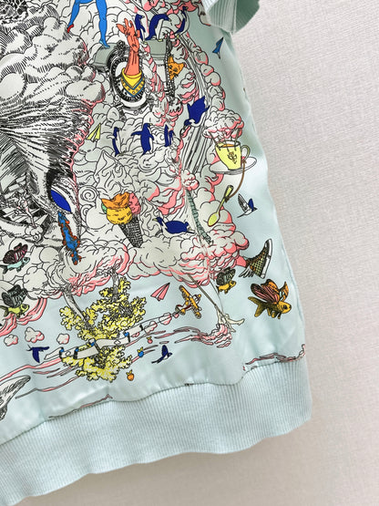 26ss Printed Pattern Patchwork Knit T-Shirt